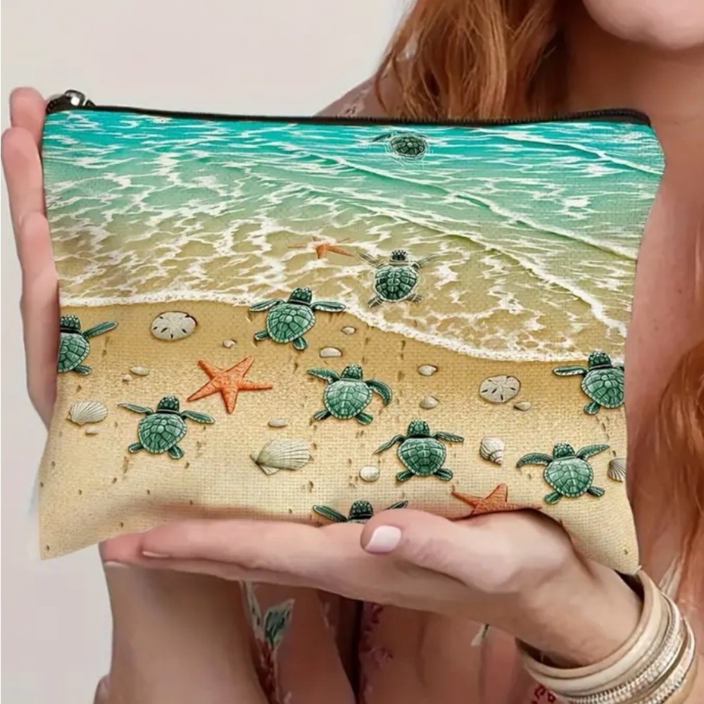 Sea Turtle Beach Print Women's Clutch - Makeup Bag